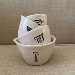 Set of White Icon Ceramic Measuring Cups with Black Kitchen Utensil Designs